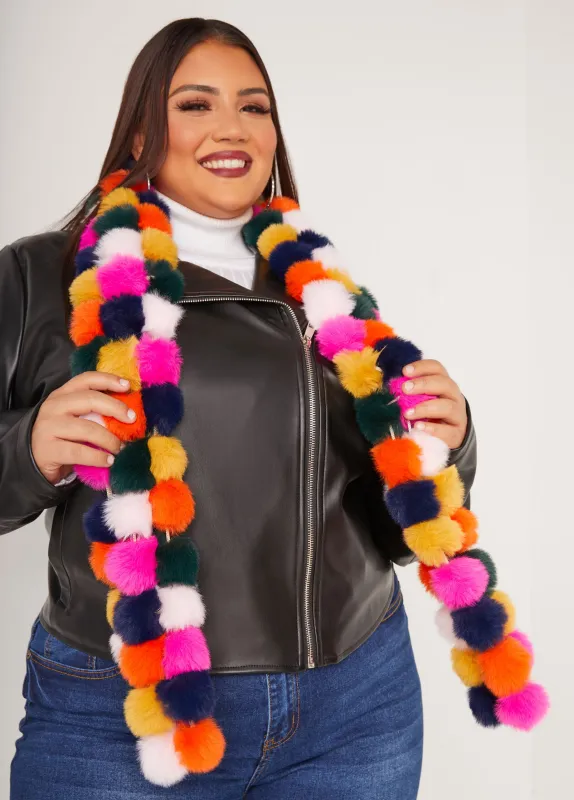 Faux Fur Pom Pom Scarf sold by Ashley Stewart