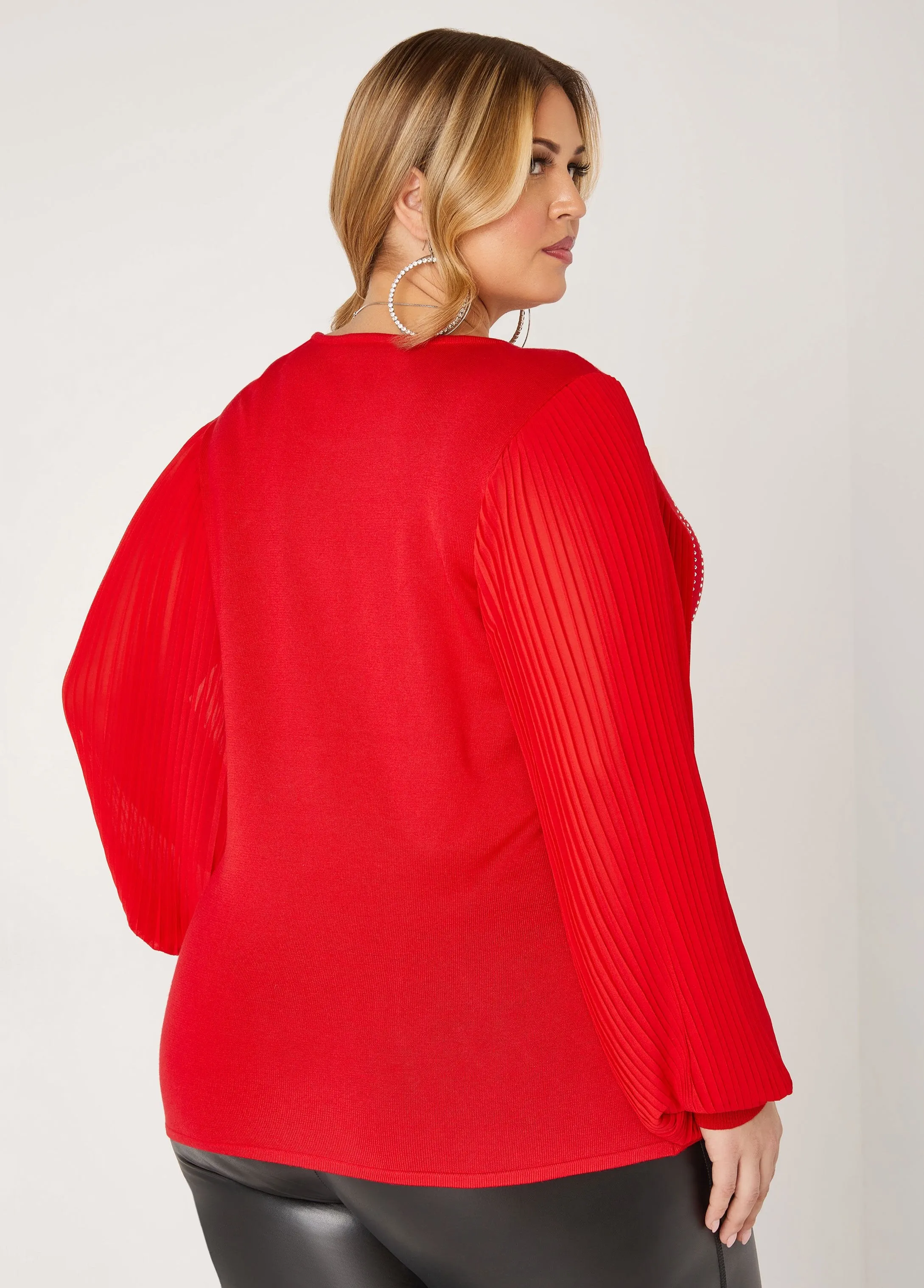 Pleated Sleeve Crystal Sweater sold by Ashley Stewart product image thumbnail 2