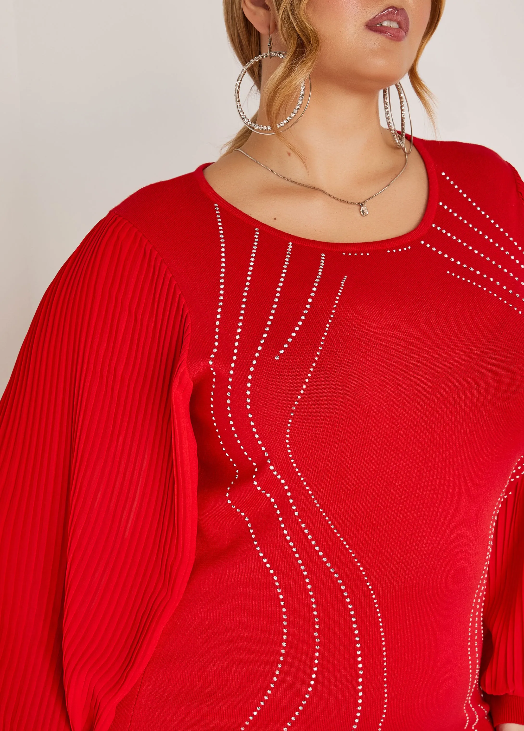 Pleated Sleeve Crystal Sweater sold by Ashley Stewart product image thumbnail 3