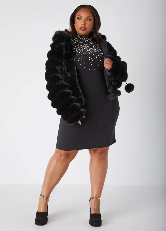 Pom Pom Puff Effect Faux Fur Jacket sold by Ashley Stewart
