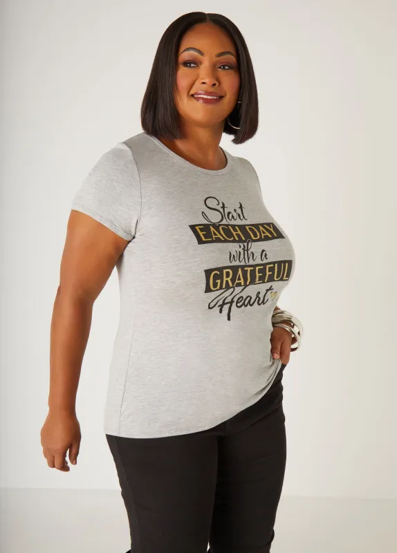 Grateful Glittered Graphic Tee sold by Ashley Stewart