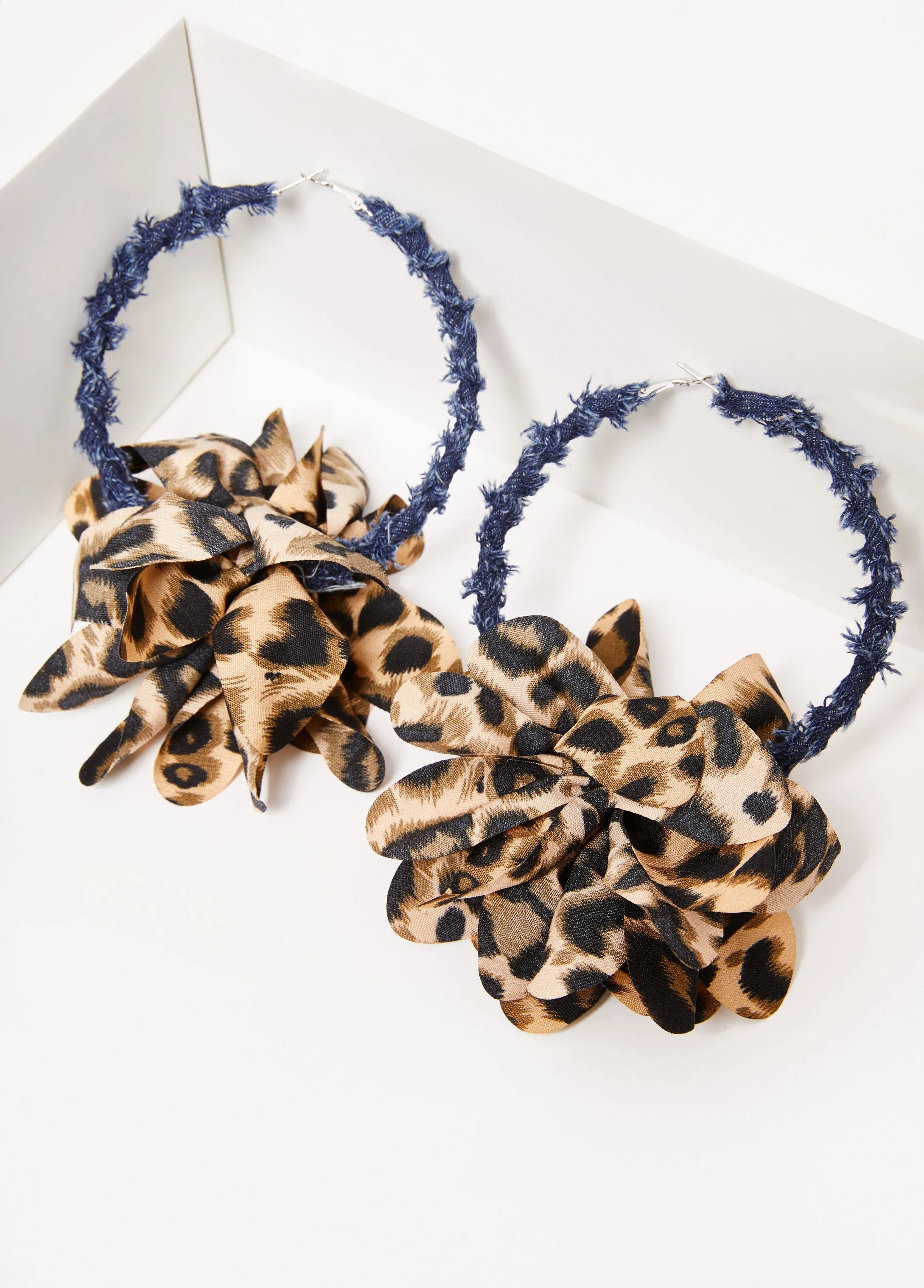 Denim And Leopard Hoop Earrings sold by Ashley Stewart