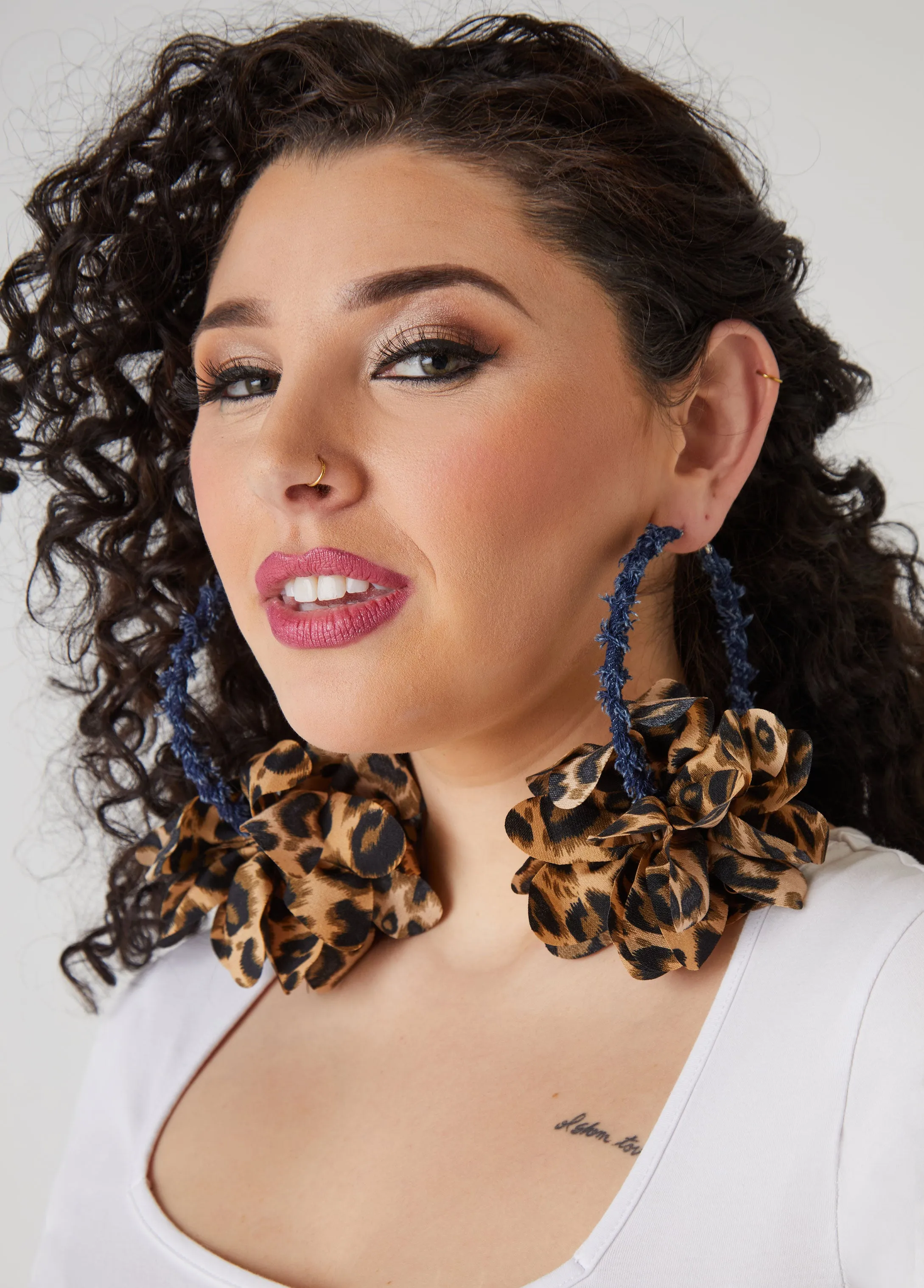 Denim And Leopard Hoop Earrings sold by Ashley Stewart product image thumbnail 2