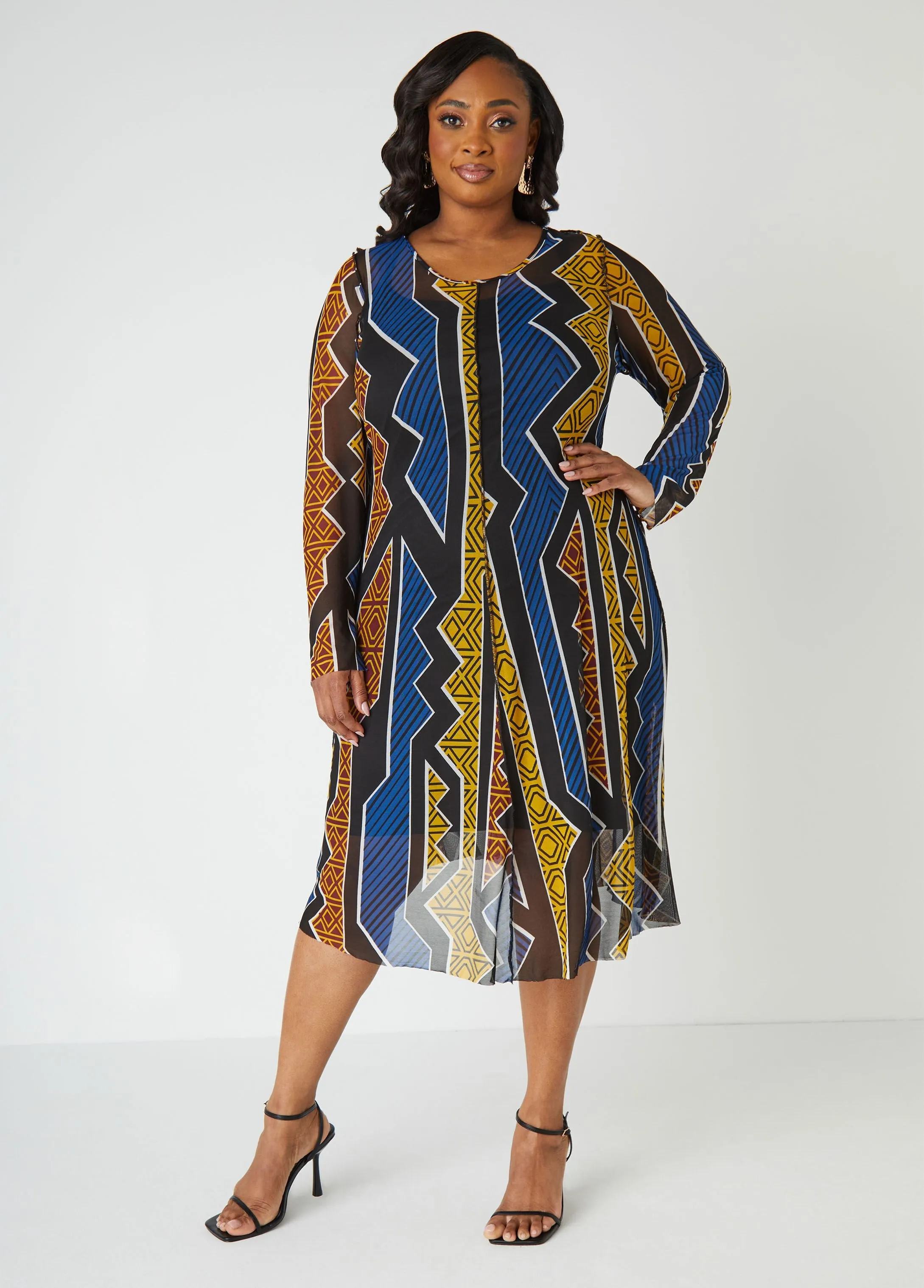 Printed Mesh Maxi A Line Dress sold by Ashley Stewart