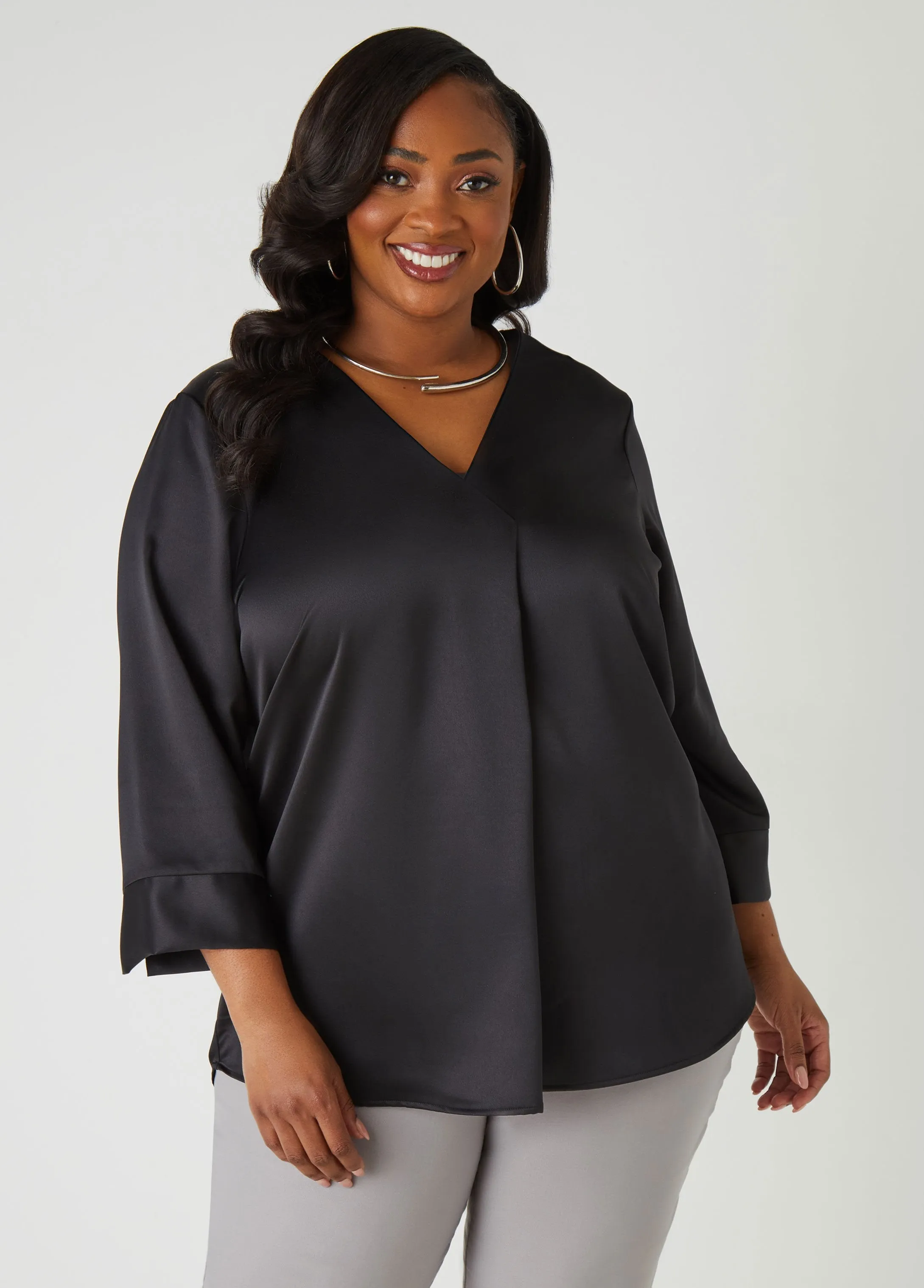 Satin V Neck Blouse sold by Ashley Stewart