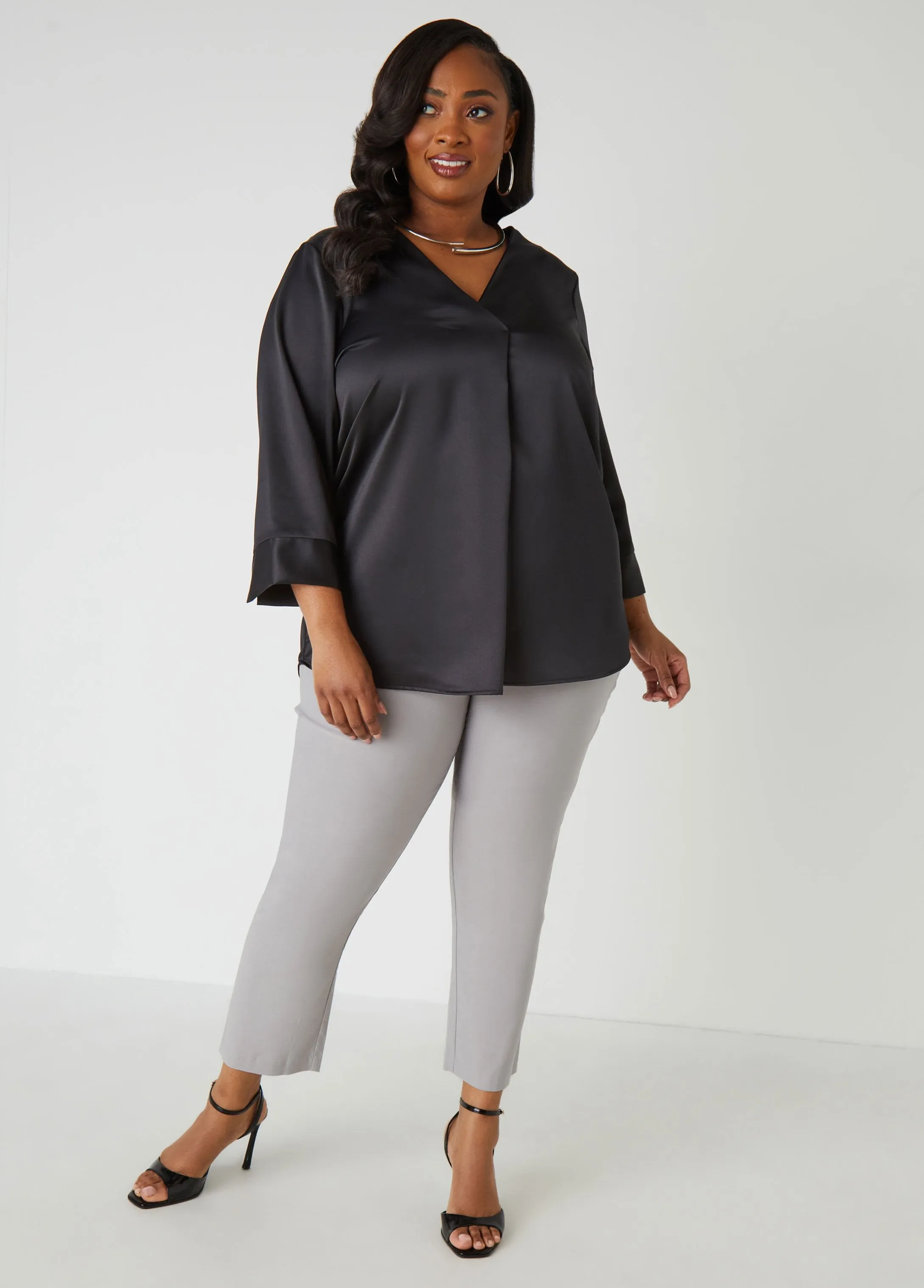 Satin V Neck Blouse sold by Ashley Stewart product image thumbnail 3