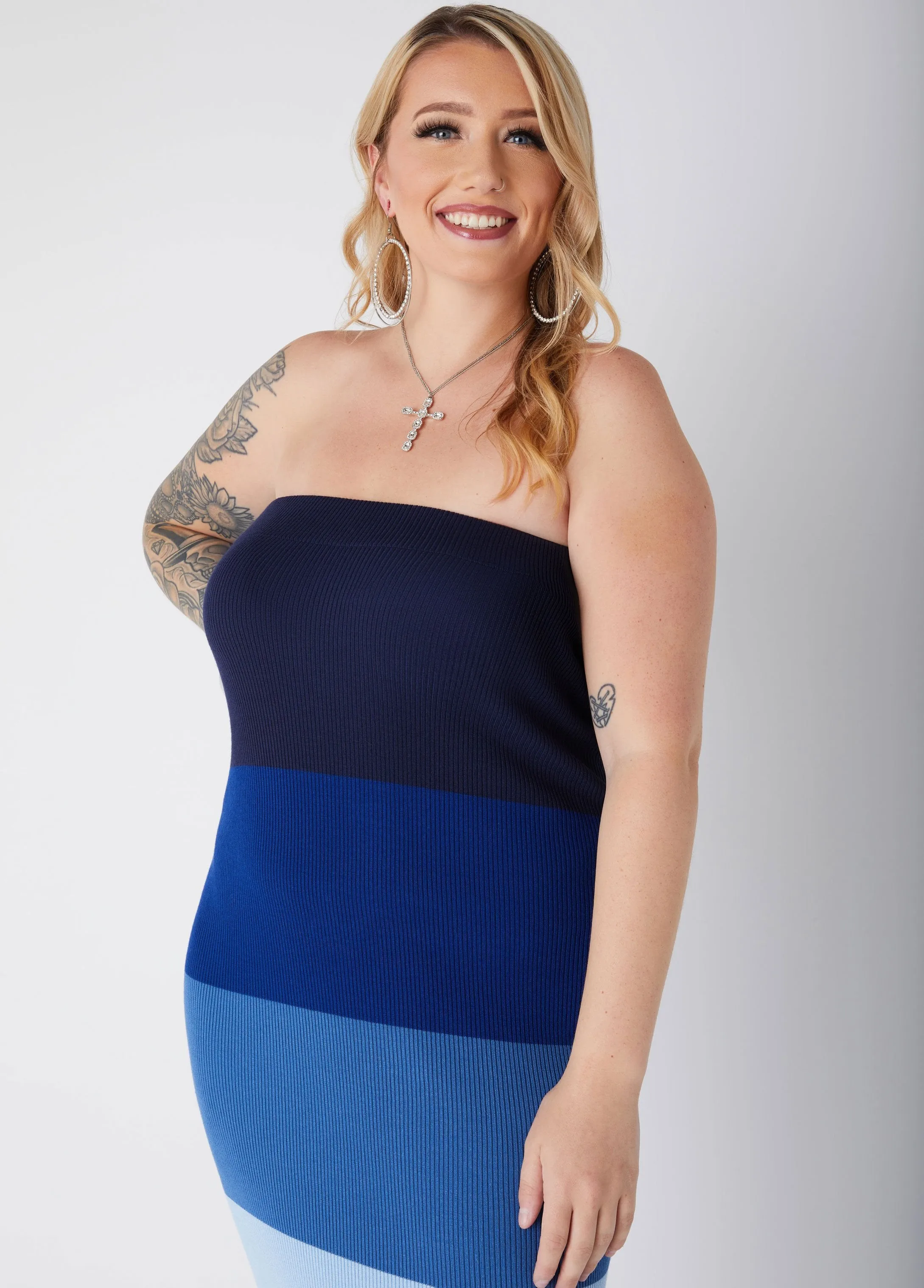 Striped Strapless Bodycon Dress sold by Ashley Stewart product image thumbnail 3