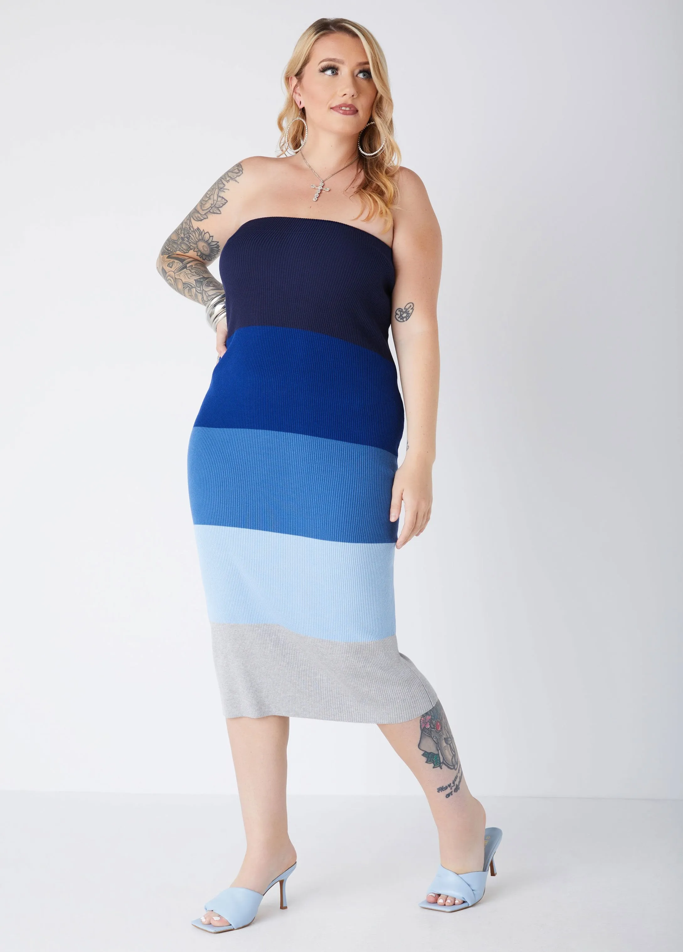 Striped Strapless Bodycon Dress sold by Ashley Stewart