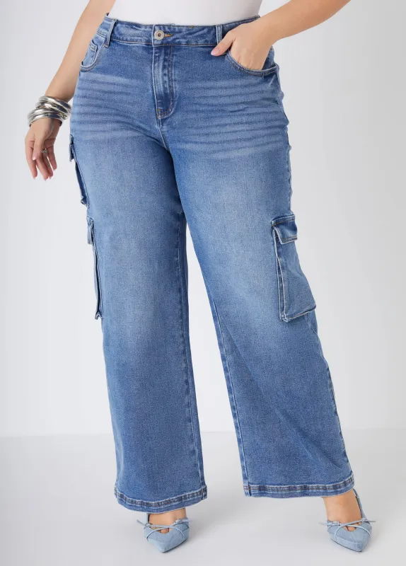 Mid Rise Stretch Denim Cargo Jeans sold by Ashley Stewart