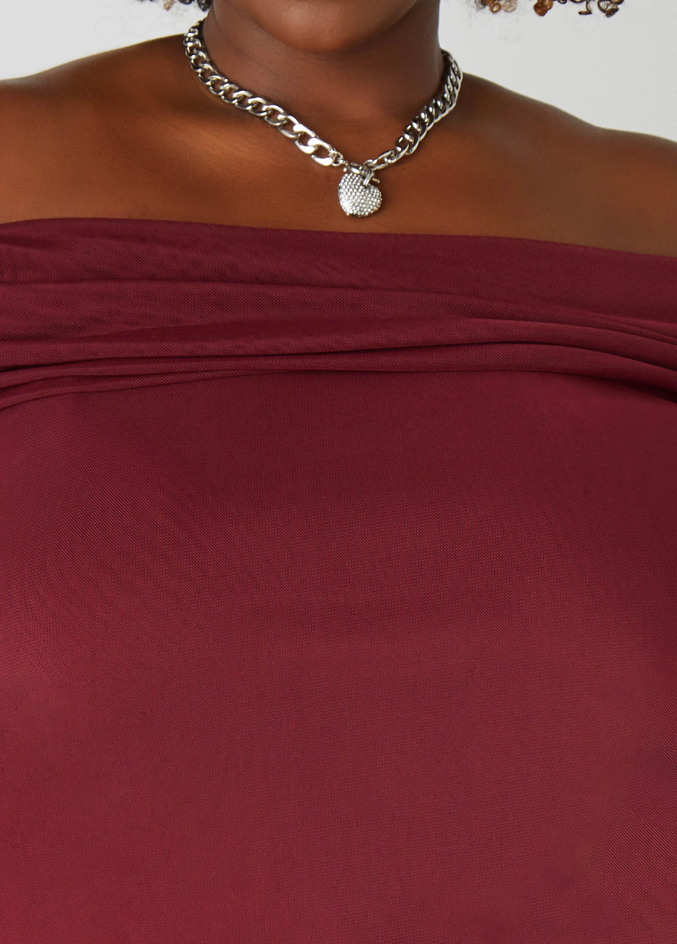 Off The Shoulder Ruched Mesh Top sold by Ashley Stewart product image thumbnail 3