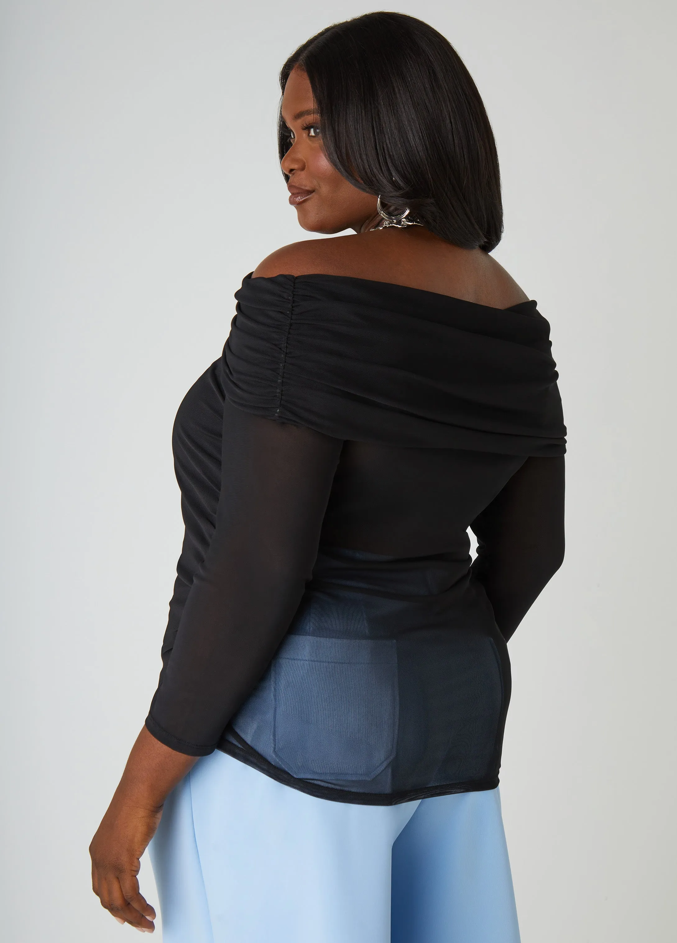 Off The Shoulder Ruched Mesh Top sold by Ashley Stewart product image thumbnail 5