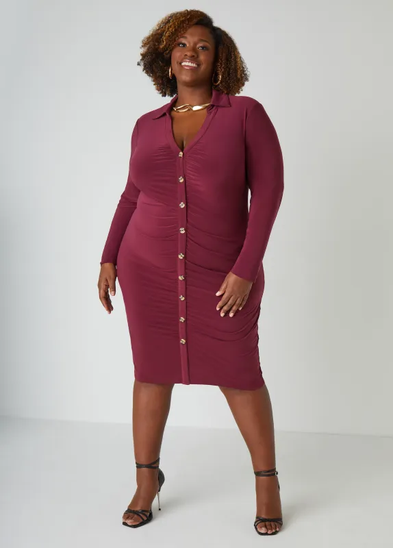 Ruched Knit Shirtdress sold by Ashley Stewart