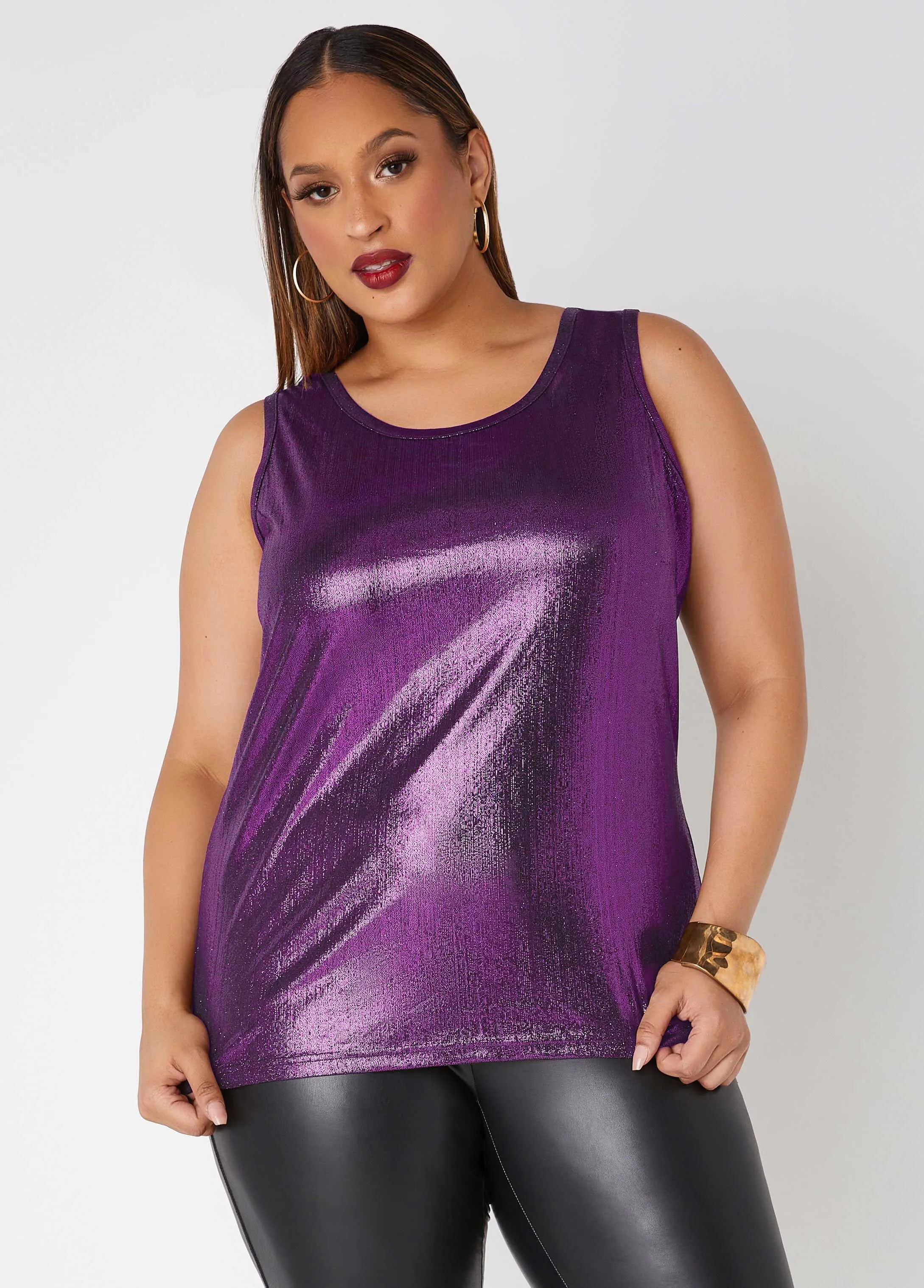 Foiled Textured Knit Tank sold by Ashley Stewart product image thumbnail 4