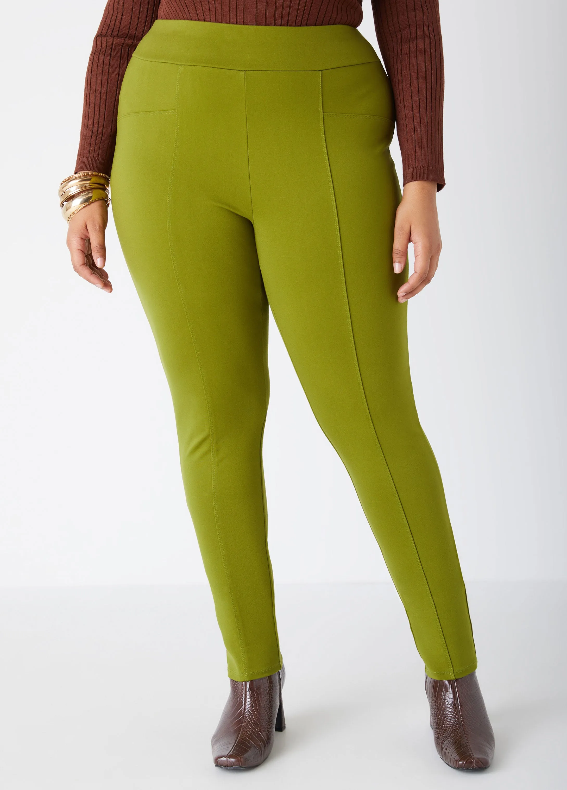 High Rise Seamed Ponte Leggings sold by Ashley Stewart