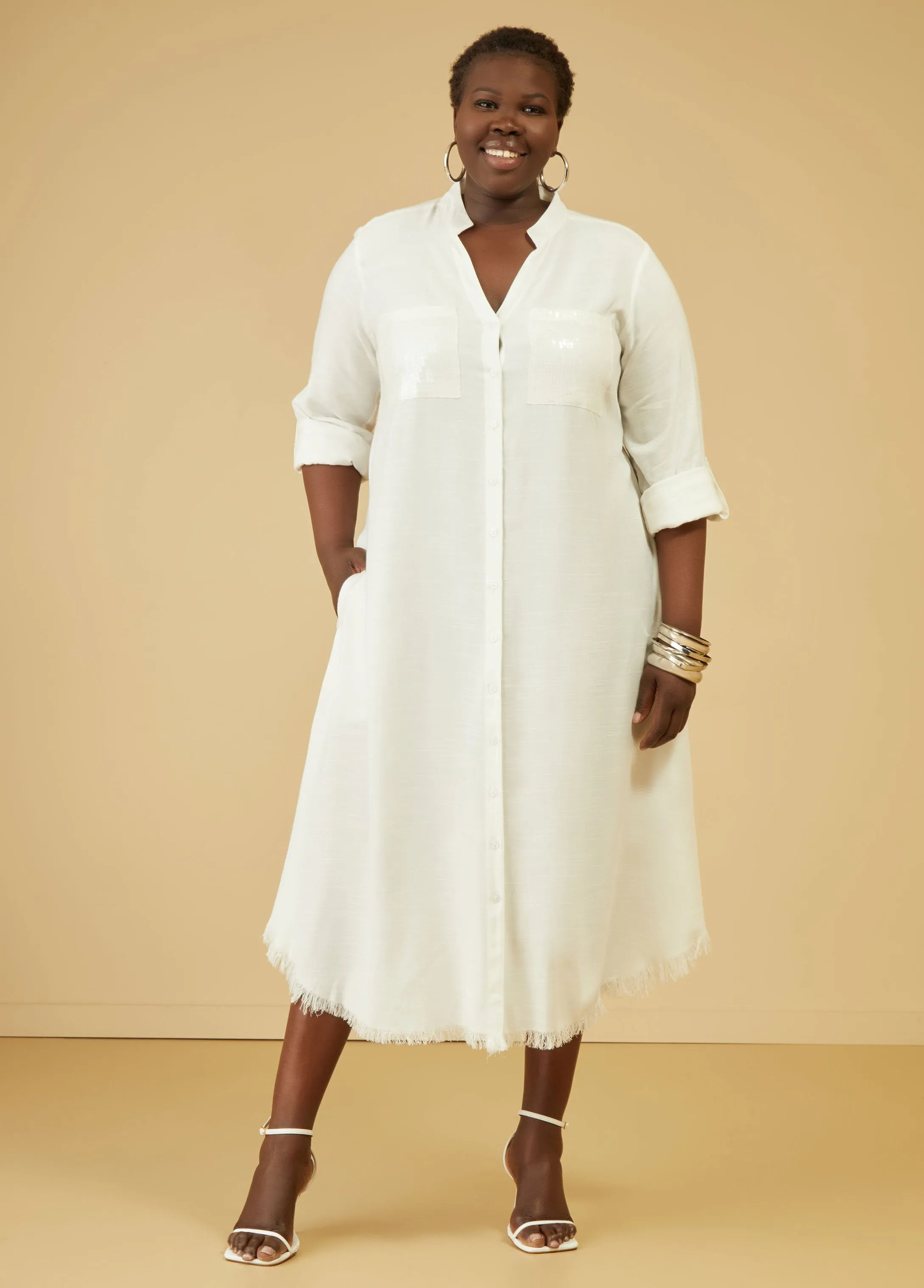 Sequined Slub Woven Shirtdress sold by Ashley Stewart product image thumbnail 4