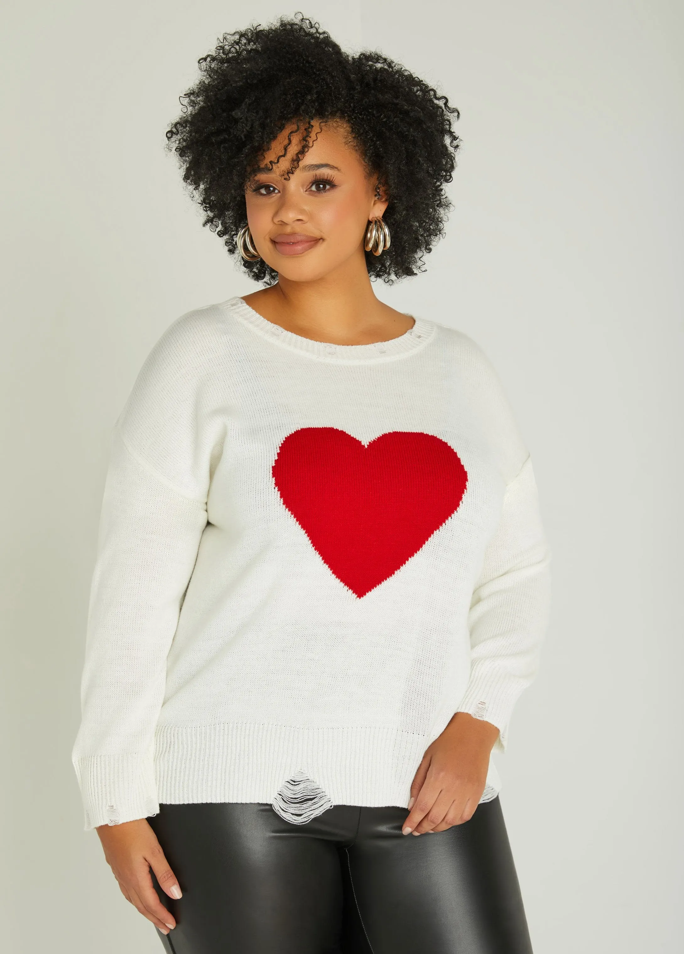 Distressed Heart Sweater sold by Ashley Stewart