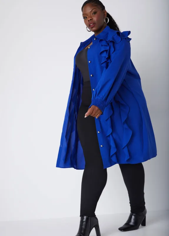 Ruffled Longline Shirt sold by Ashley Stewart