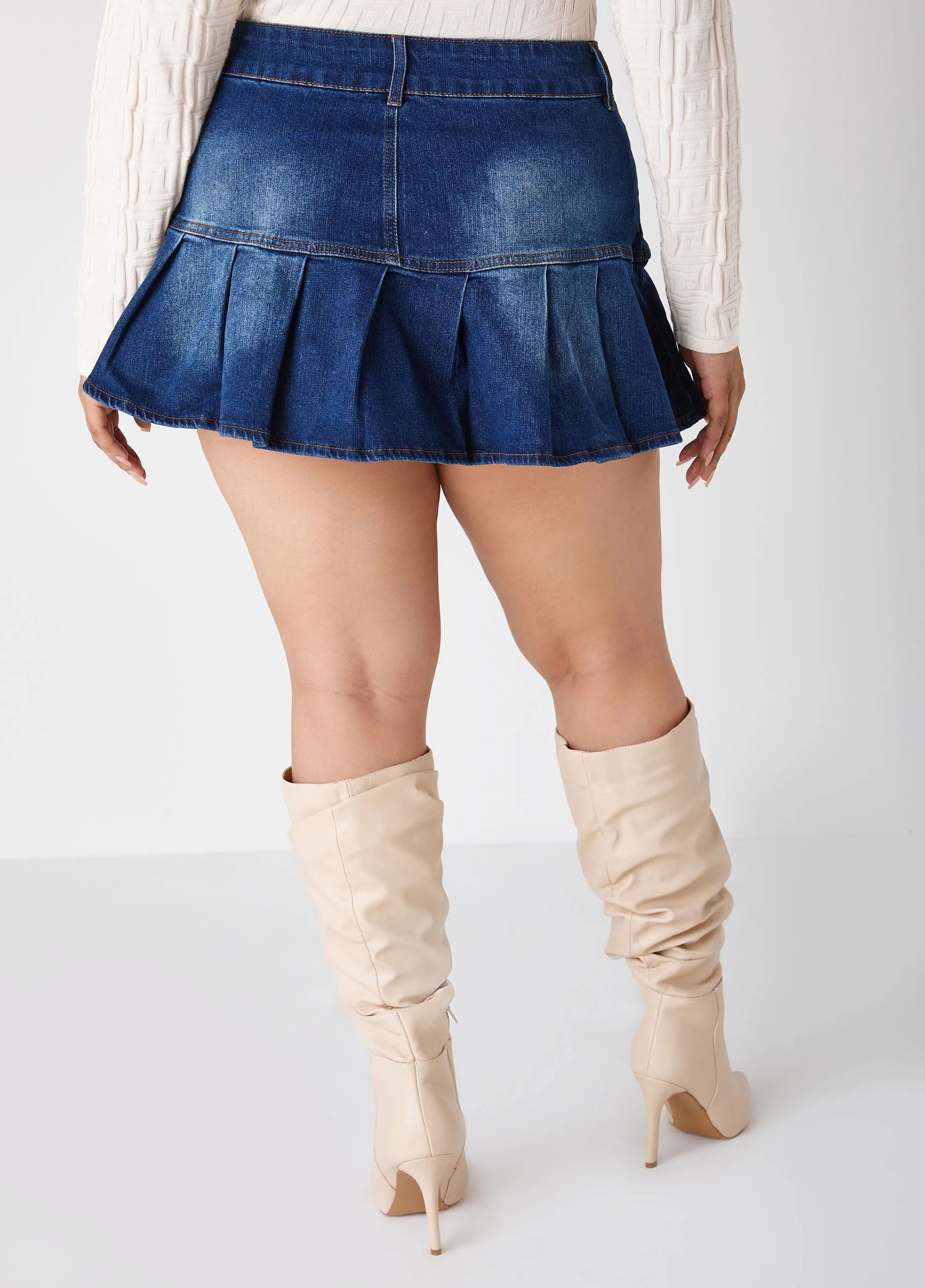 Pleated Denim Mini Skirt sold by Ashley Stewart product image thumbnail 2