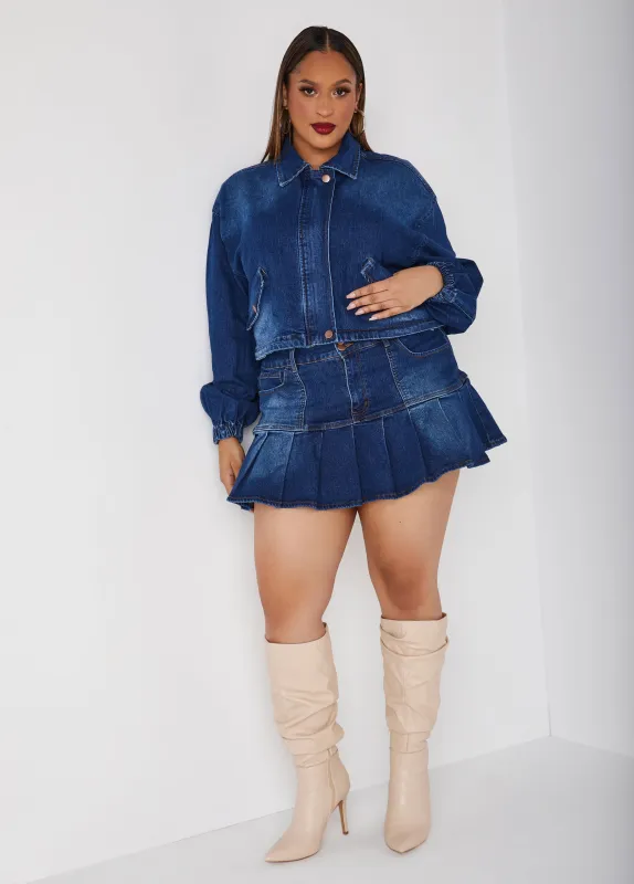 Pleated Denim Mini Skirt sold by Ashley Stewart