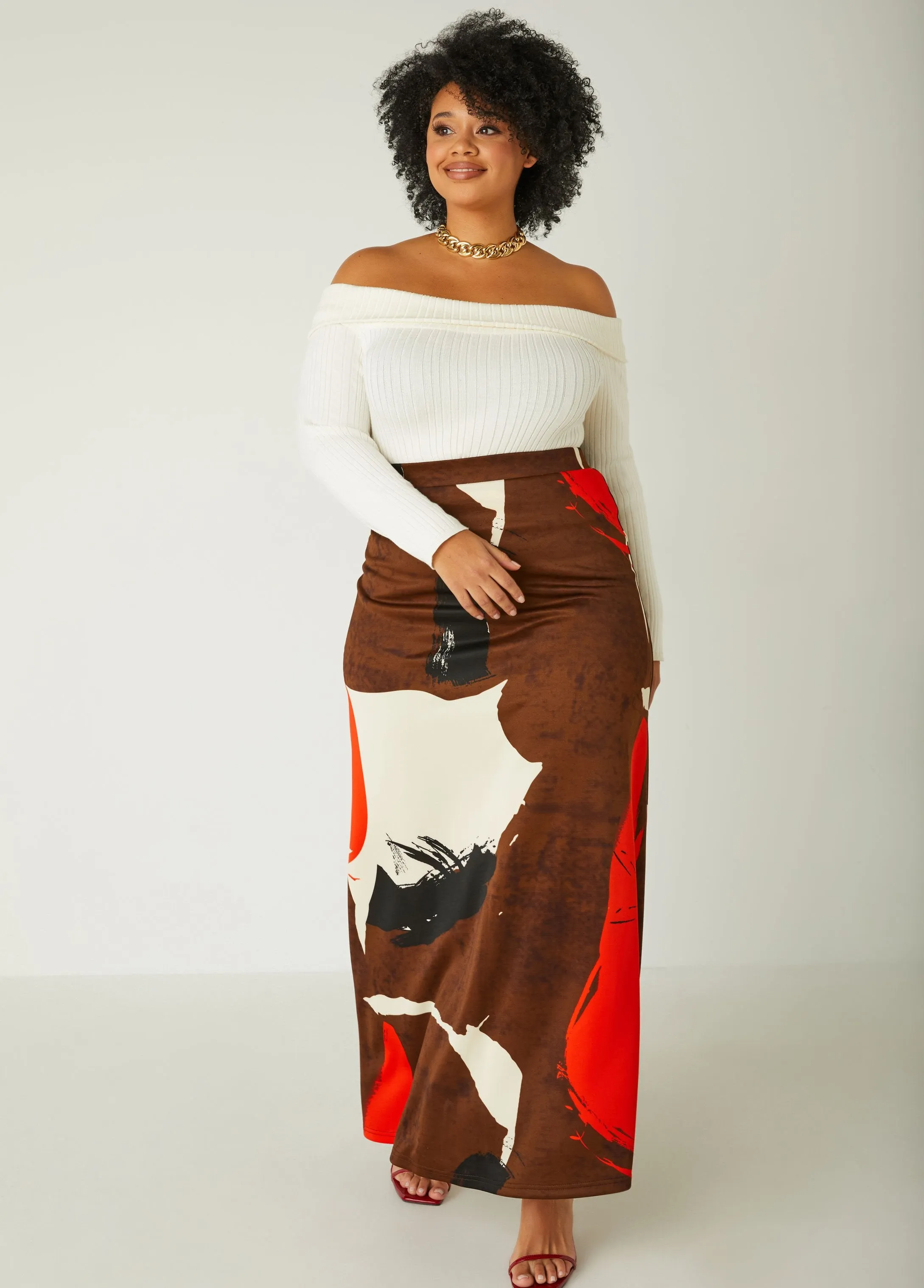 Abstract Print Scuba Maxi Skirt sold by Ashley Stewart product image thumbnail 3