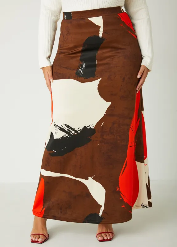 Abstract Print Scuba Maxi Skirt sold by Ashley Stewart
