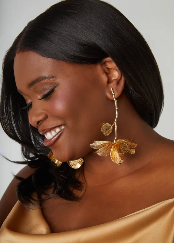 Gold Tone Flower Earrings sold by Ashley Stewart
