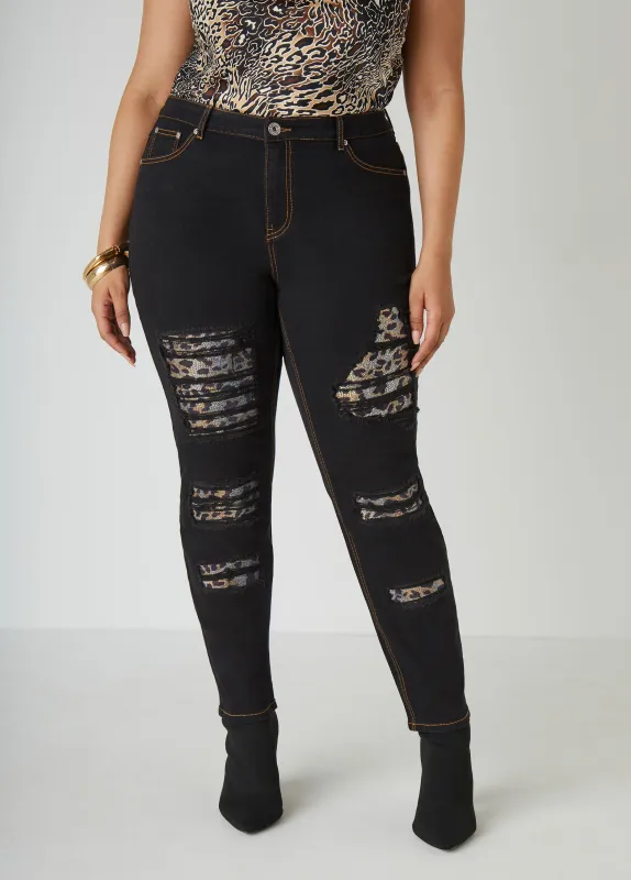 Distressed Leopard Skinny Jeans sold by Ashley Stewart