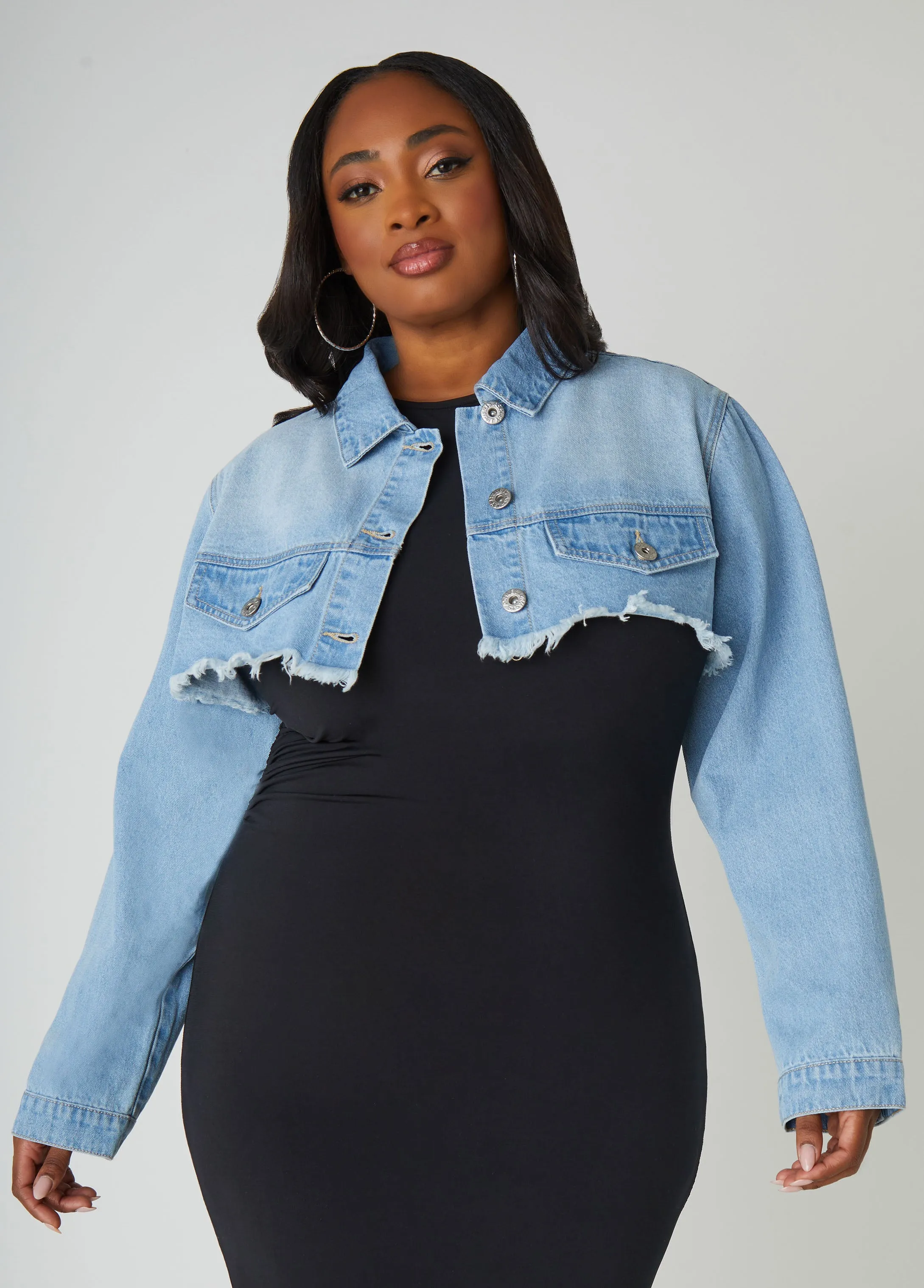 Frayed Crop Denim Jacket sold by Ashley Stewart product image thumbnail 5