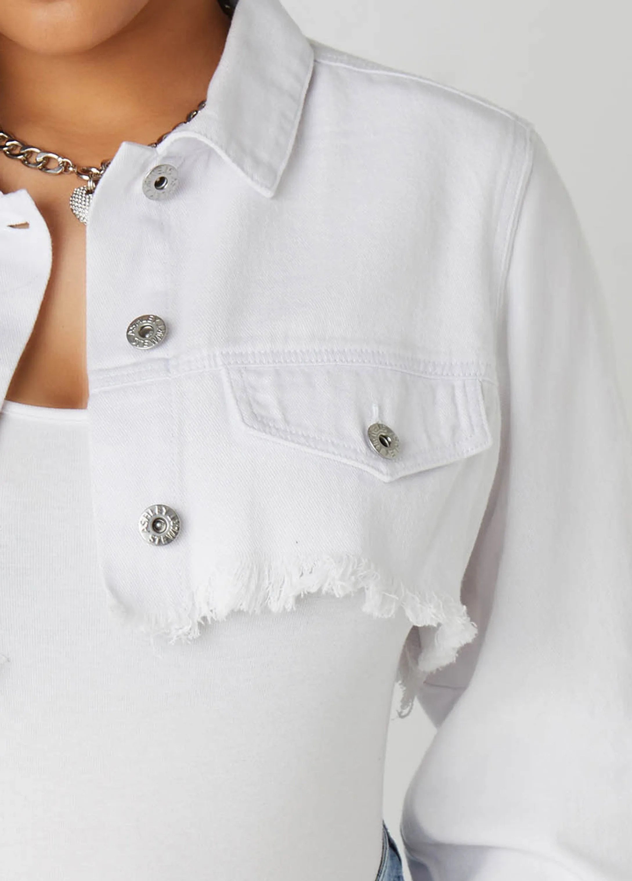 Frayed Crop Denim Jacket sold by Ashley Stewart product image thumbnail 4