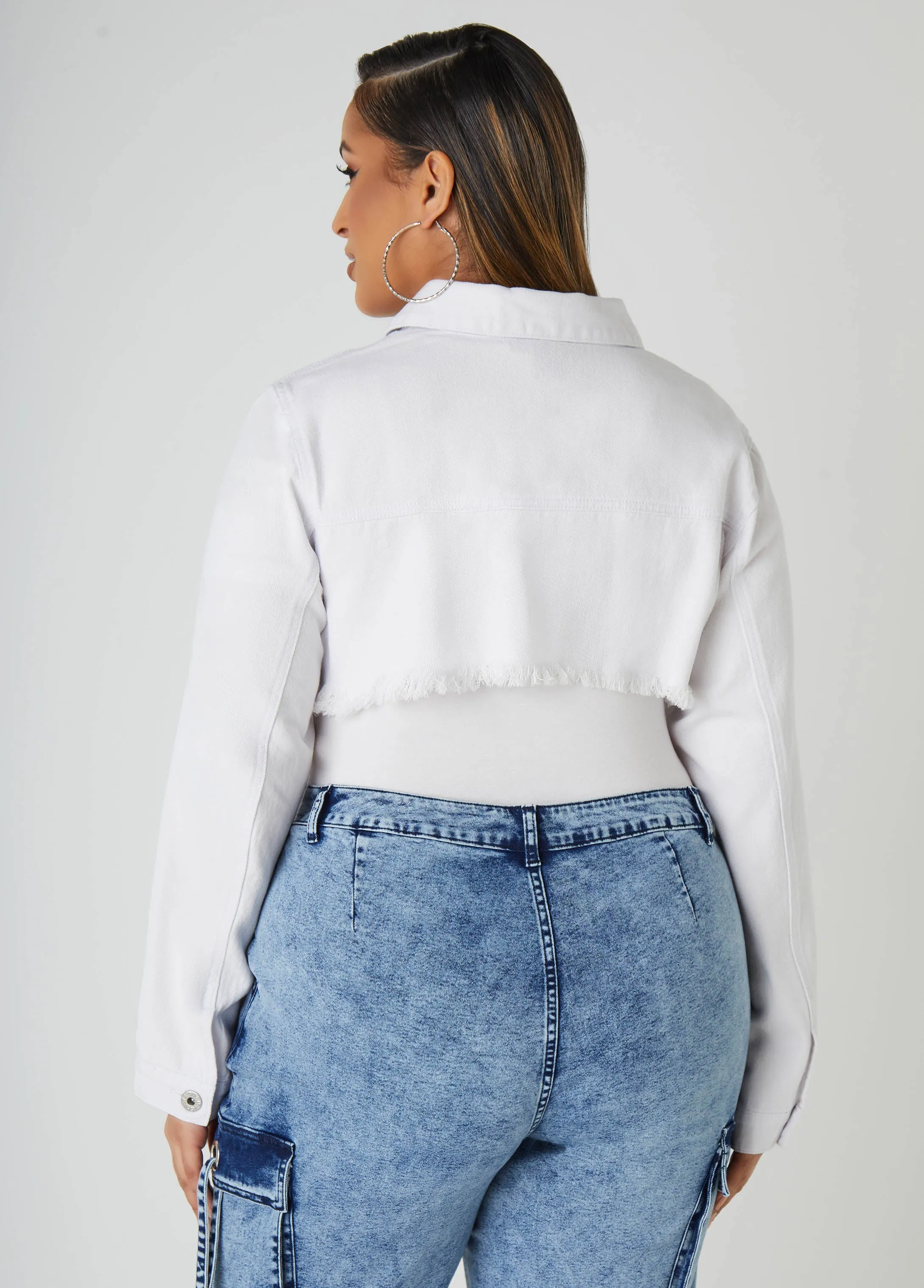 Frayed Crop Denim Jacket sold by Ashley Stewart product image thumbnail 2