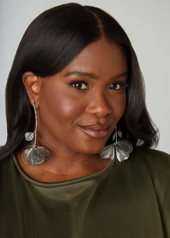 Silver Tone Flower Earrings sold by Ashley Stewart