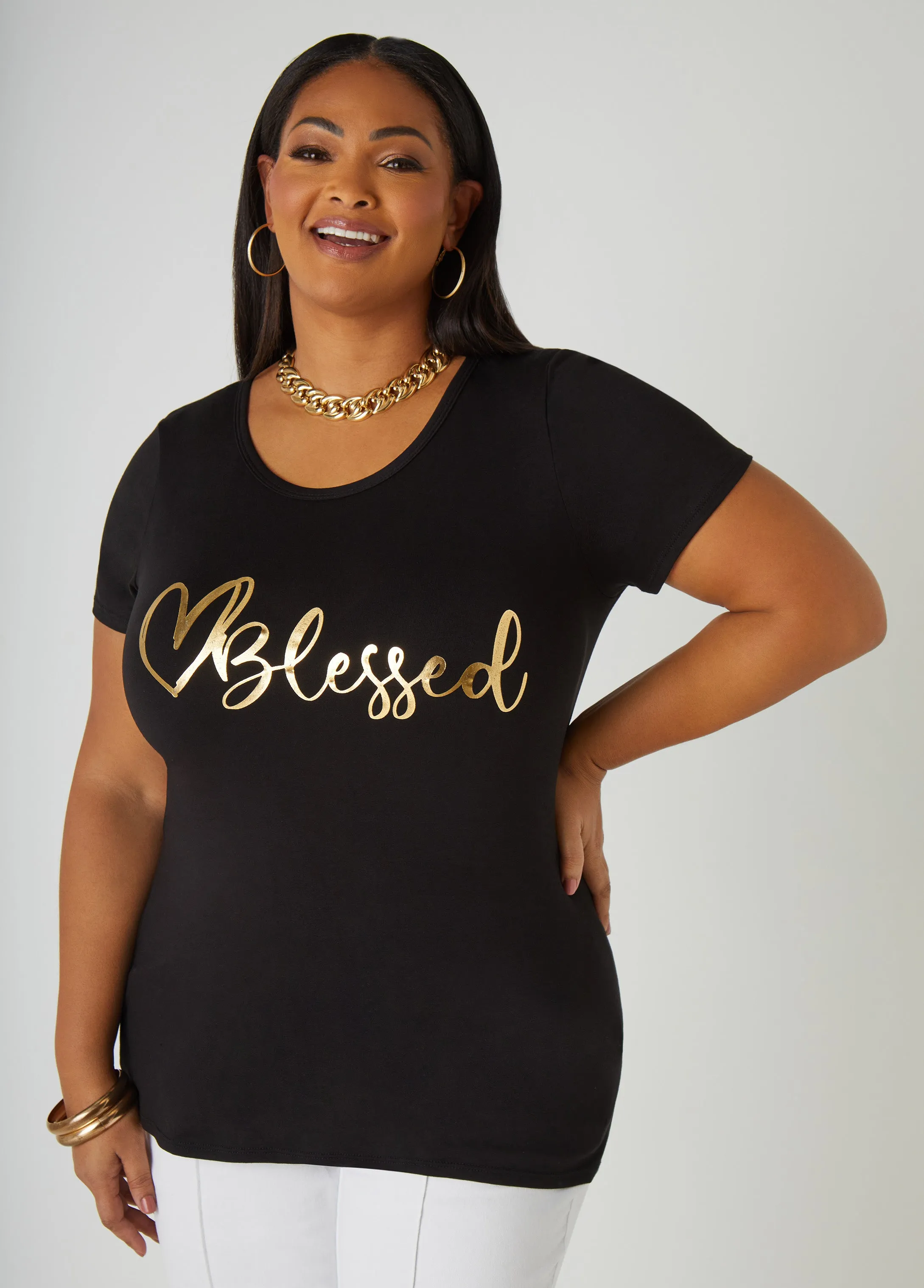 Blessed Metallic Graphic Tee sold by Ashley Stewart