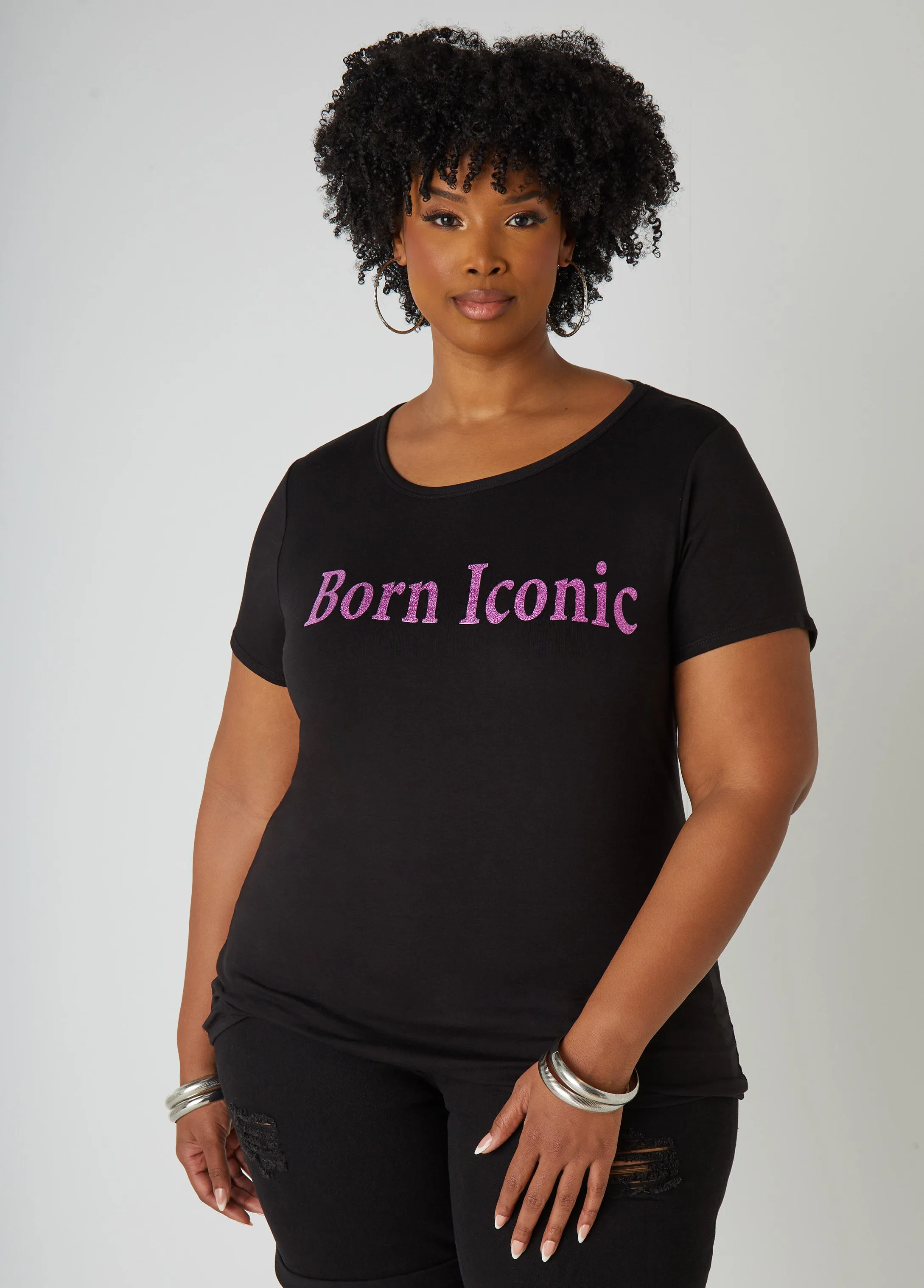 Born Iconic Glittered Graphic Tee sold by Ashley Stewart