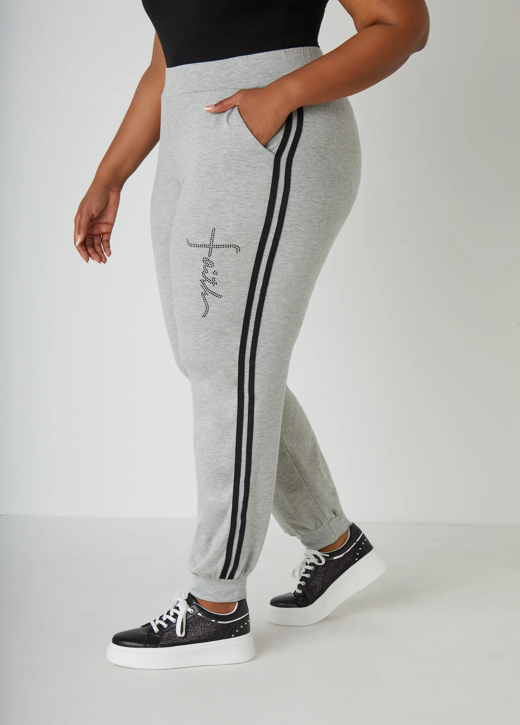 Faith Crystal Embellished Joggers sold by Ashley Stewart product image thumbnail 3