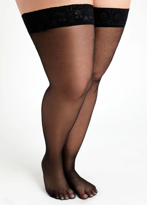 MeMoi Lace Trimmed Thigh Highs sold by Ashley Stewart