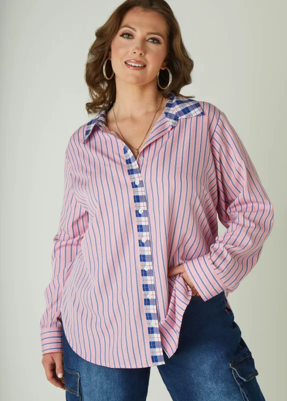 Striped Collared Shirt sold by Ashley Stewart
