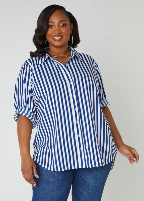 Striped Cotton Blend Shirt sold by Ashley Stewart