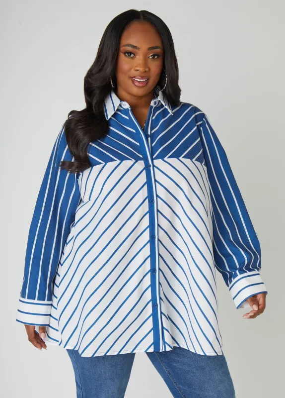 Collared Striped Shirt sold by Ashley Stewart