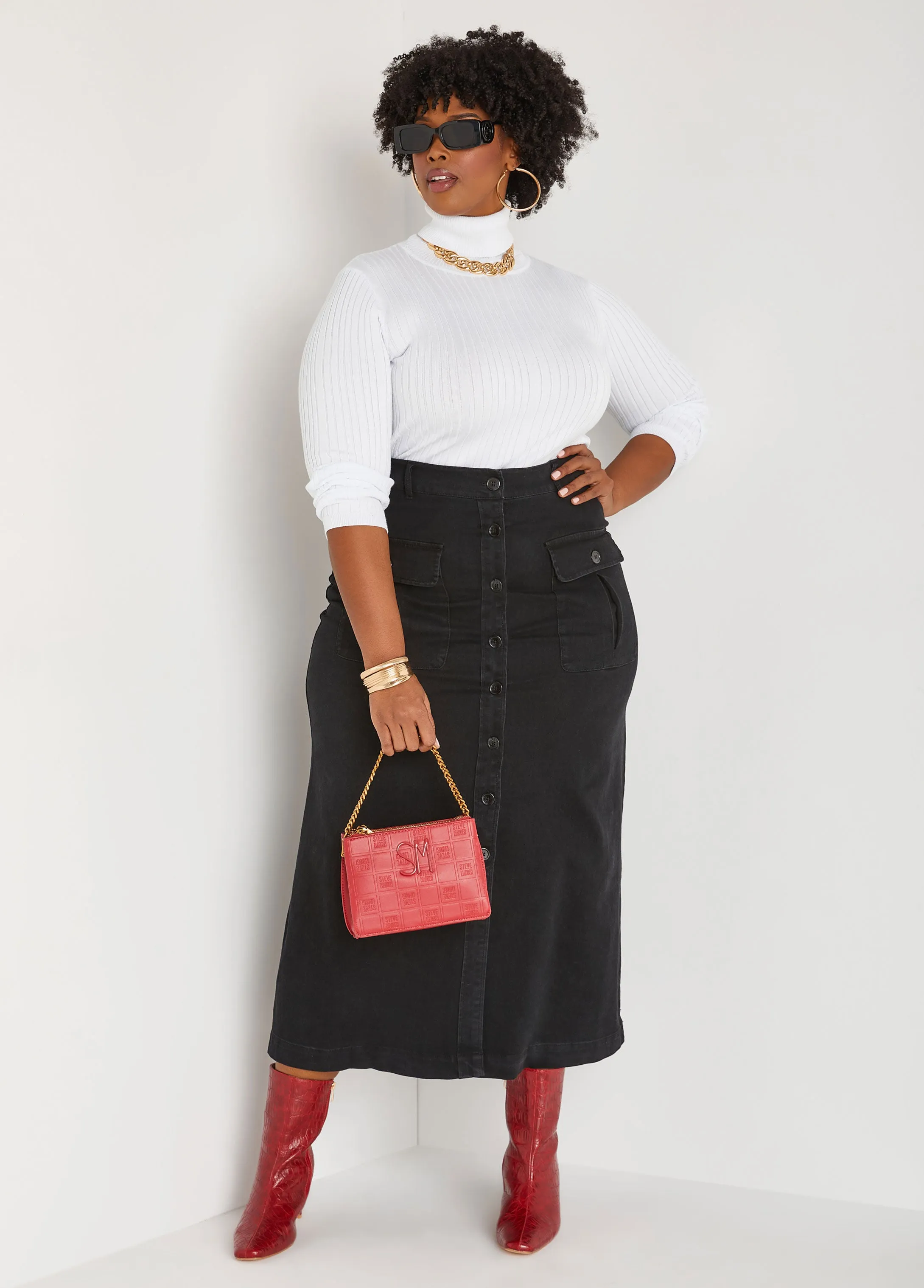 Stretch Denim Cargo Maxi Skirt sold by Ashley Stewart product image thumbnail 4