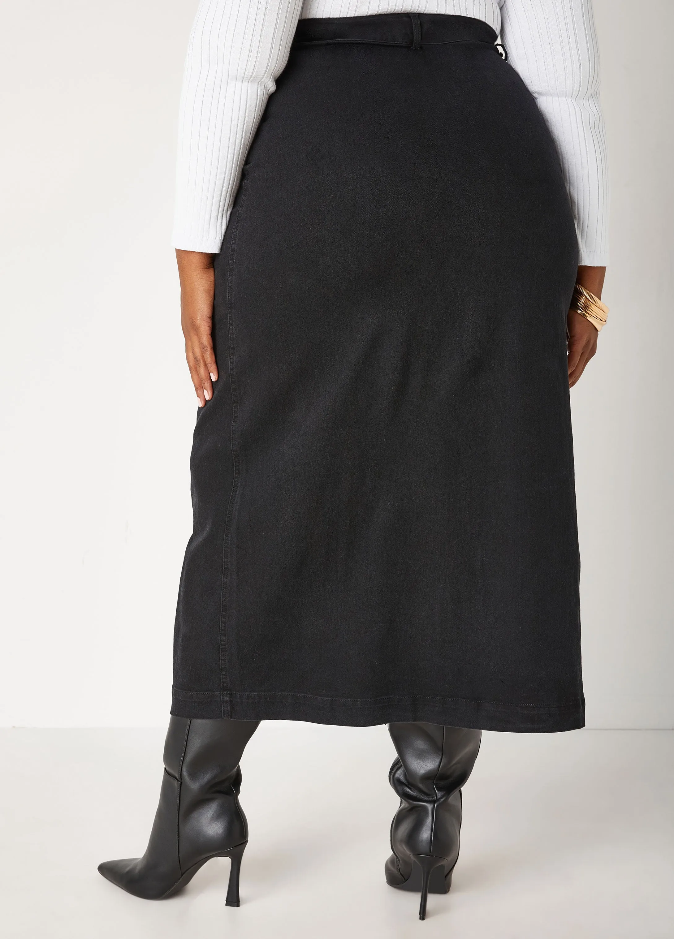 Stretch Denim Cargo Maxi Skirt sold by Ashley Stewart product image thumbnail 2