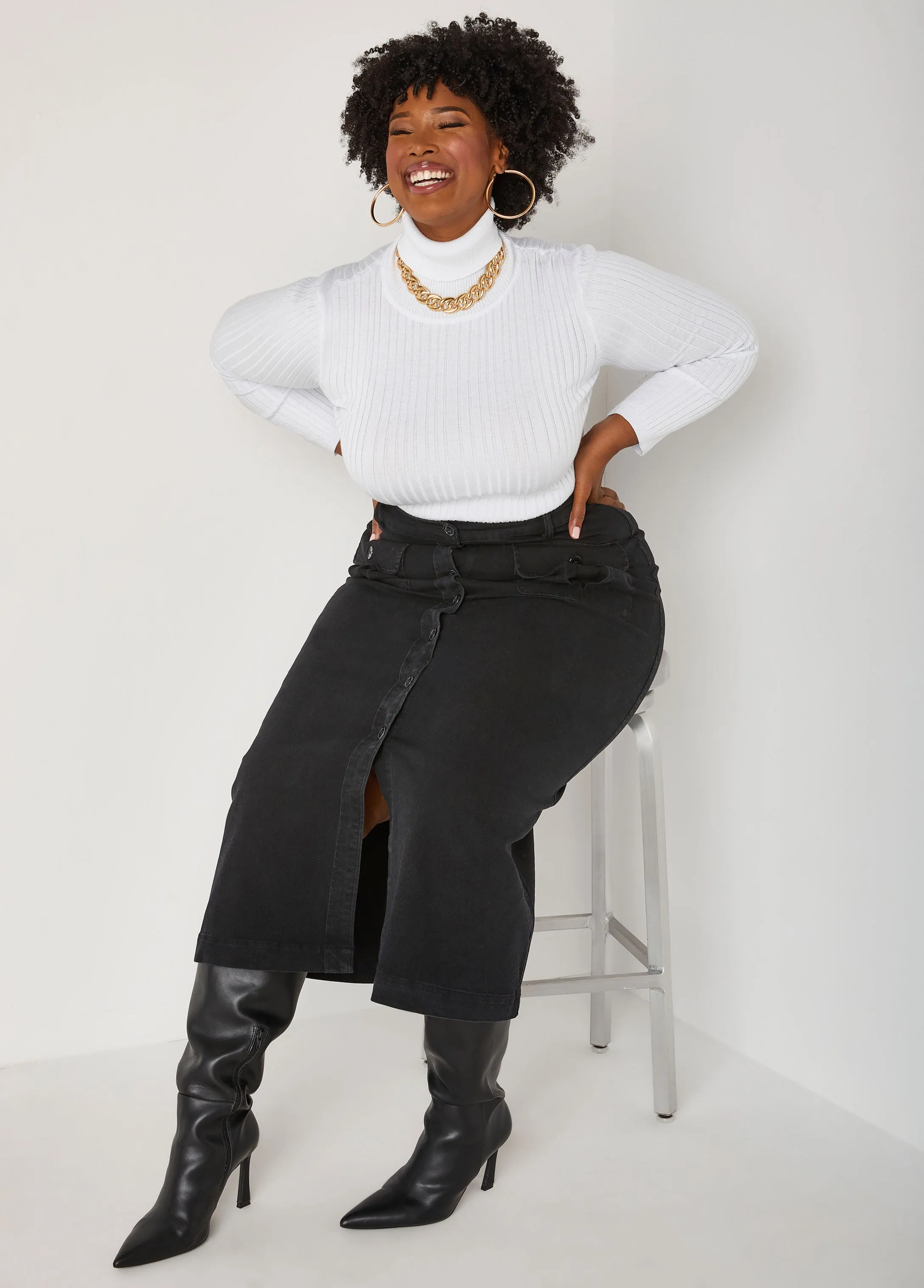 Stretch Denim Cargo Maxi Skirt sold by Ashley Stewart product image thumbnail 3