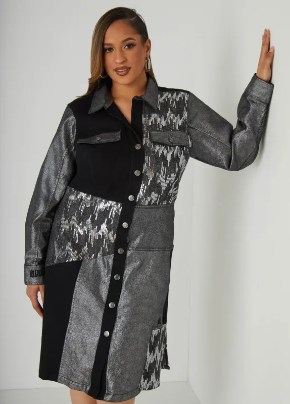 Sequined Denim Paneled Shirtdress sold by Ashley Stewart