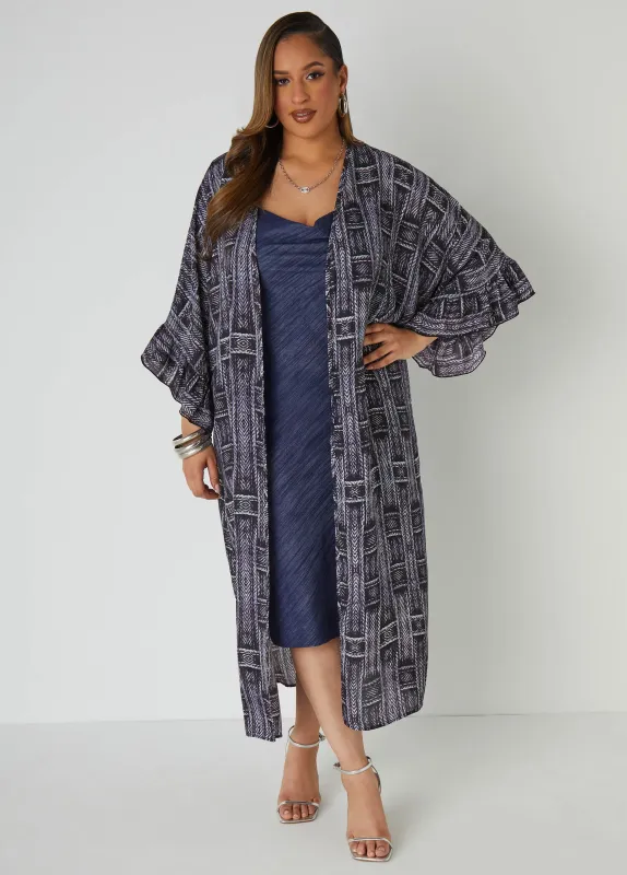 Printed Ruffled Duster sold by Ashley Stewart