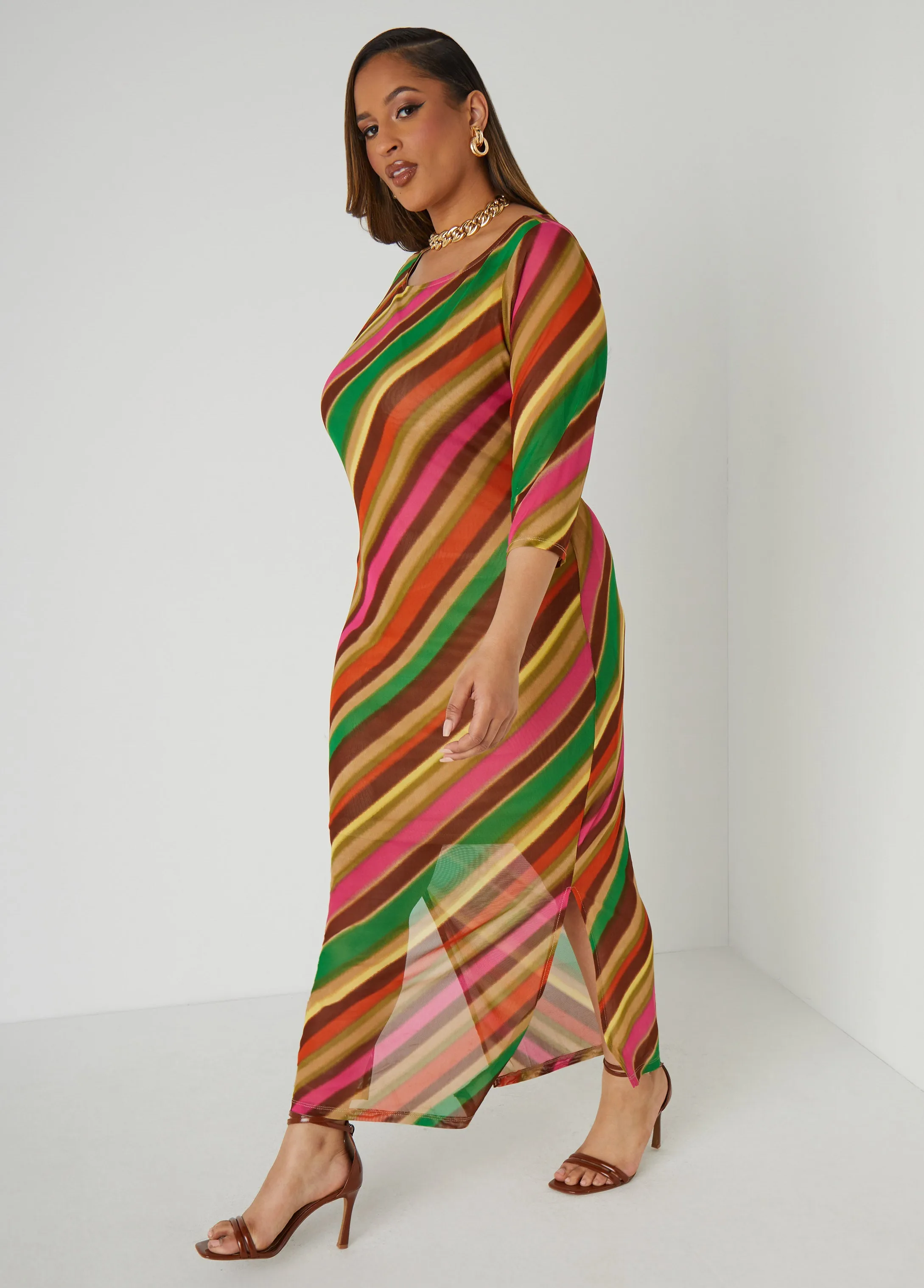 Striped Mesh Maxi Dress sold by Ashley Stewart product image thumbnail 3