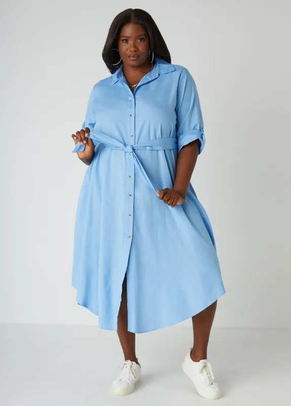 Belted Slub Woven Shirtdress sold by Ashley Stewart