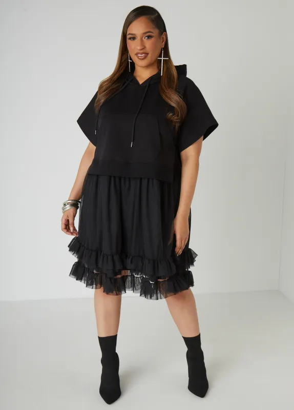 Ponte and Tulle Hoodie Dress sold by Ashley Stewart