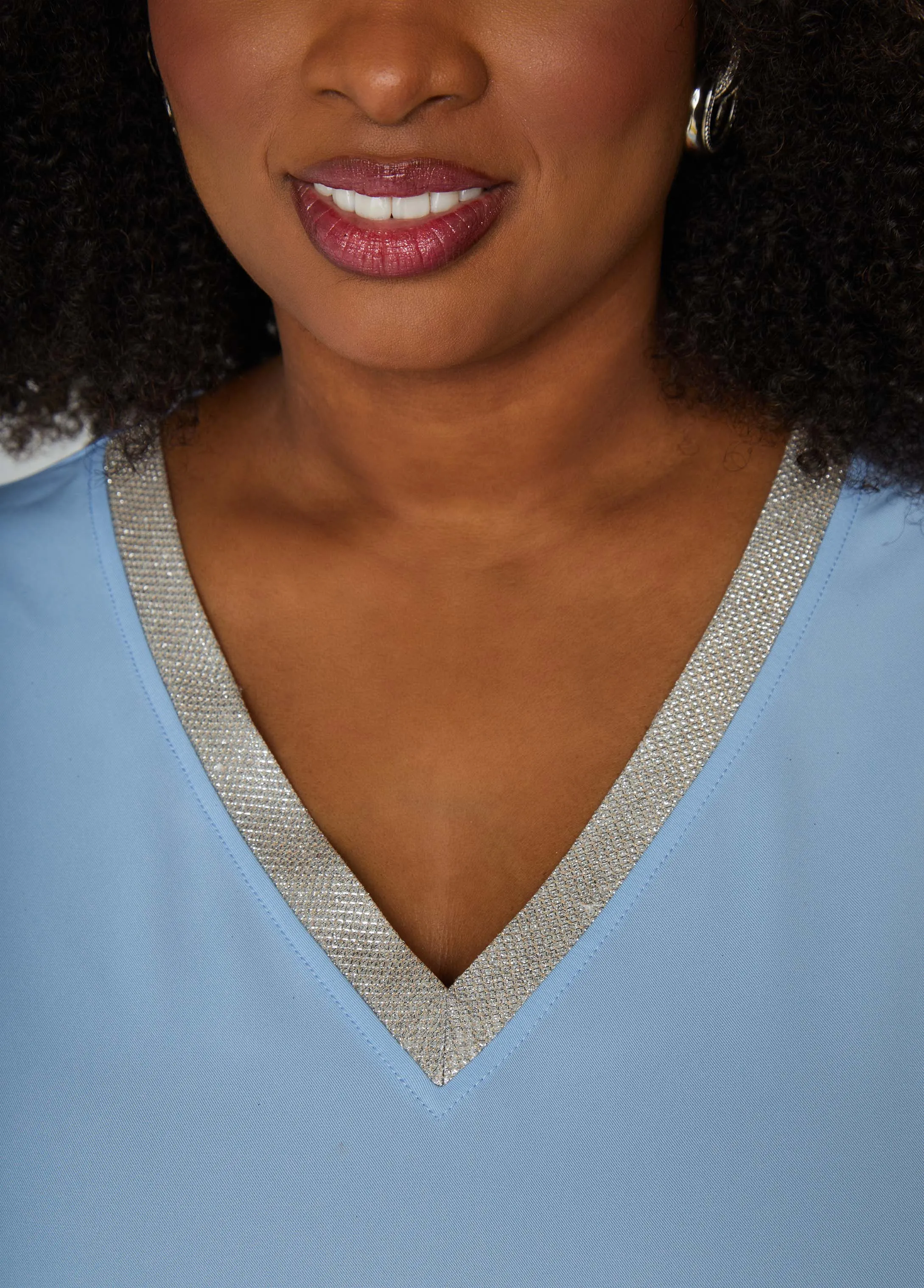 Metallic Trimmed V Neck Top sold by Ashley Stewart product image thumbnail 3