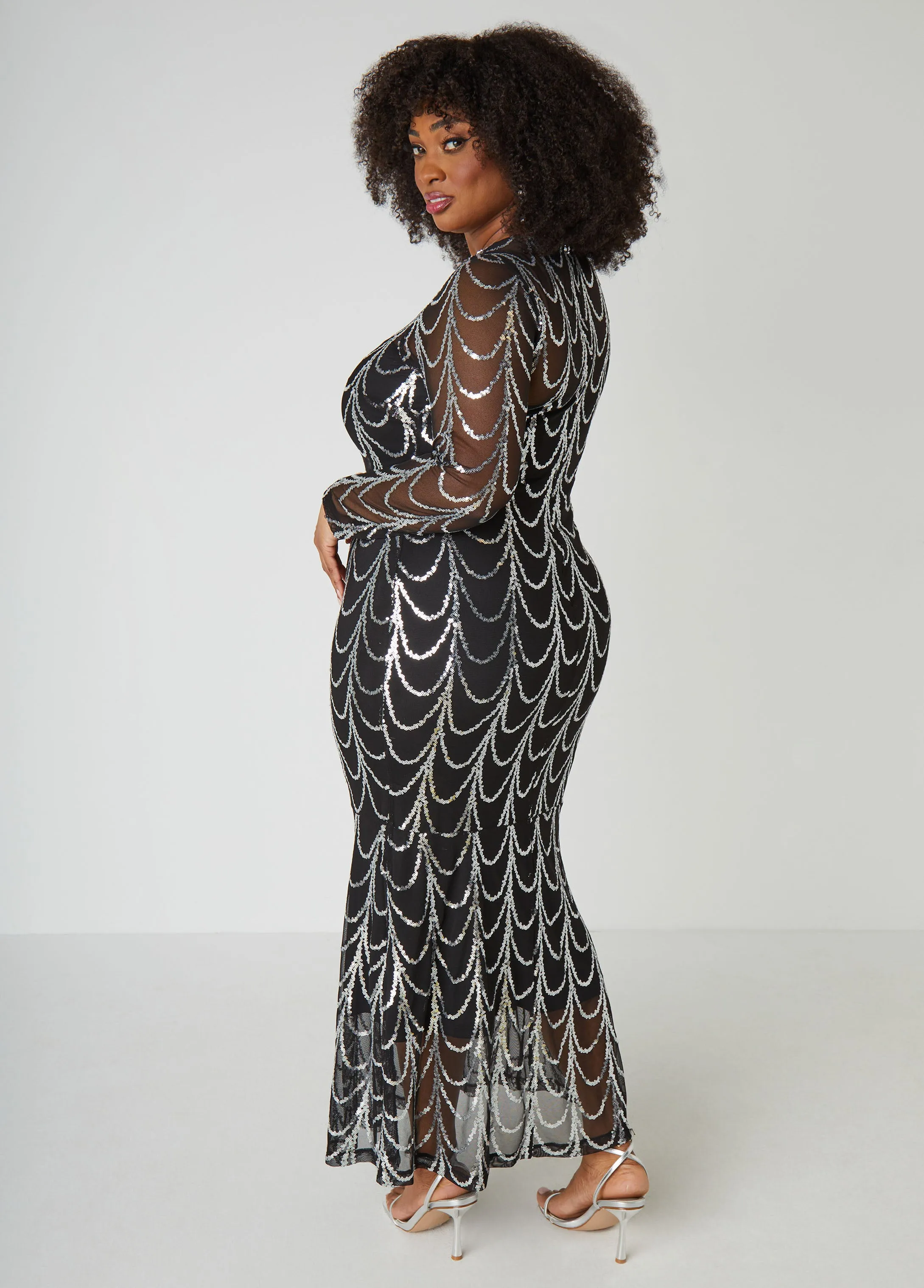 Sequin Detailed Mesh Mermaid Gown sold by Ashley Stewart product image thumbnail 2