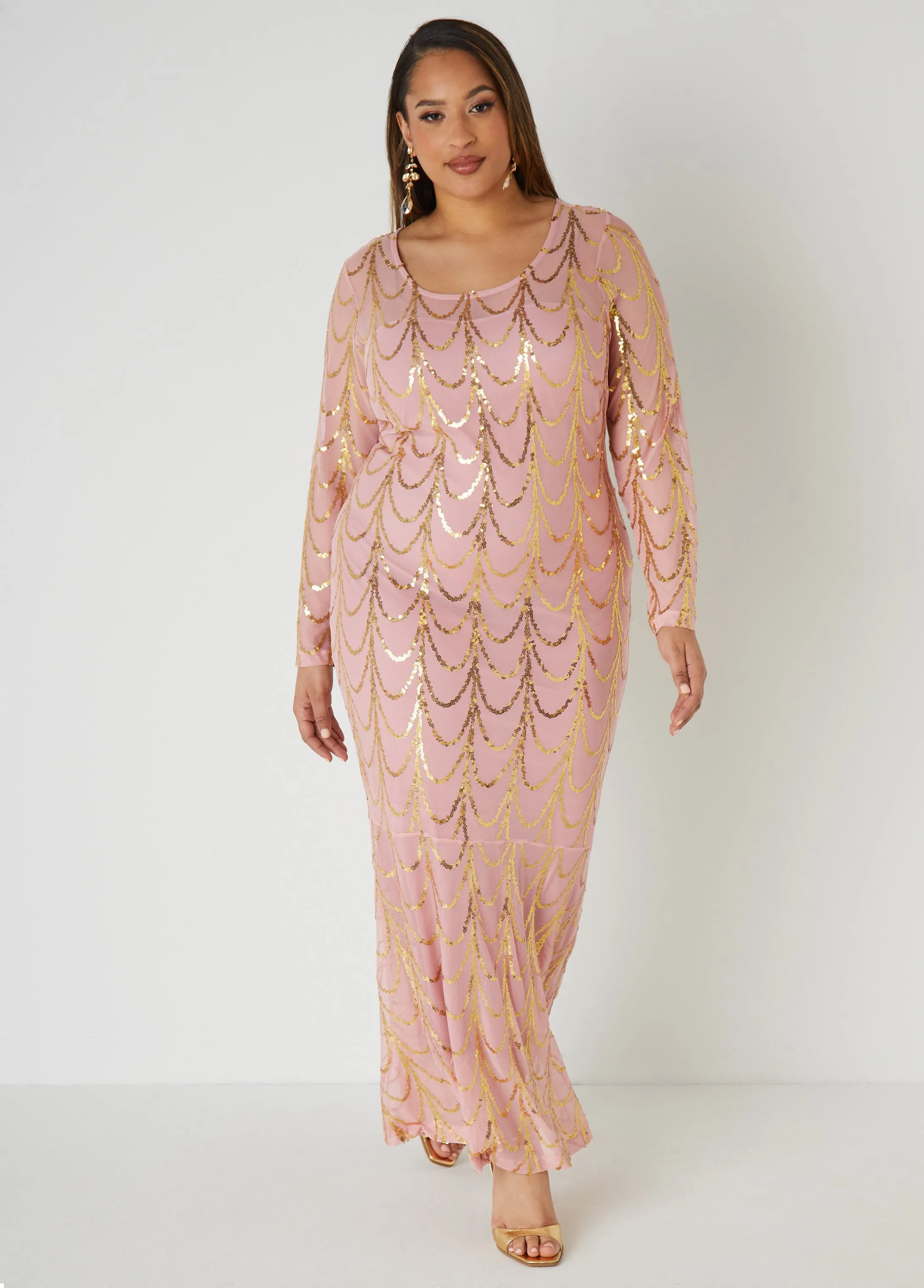 Sequin Detailed Mesh Mermaid Gown sold by Ashley Stewart product image thumbnail 5