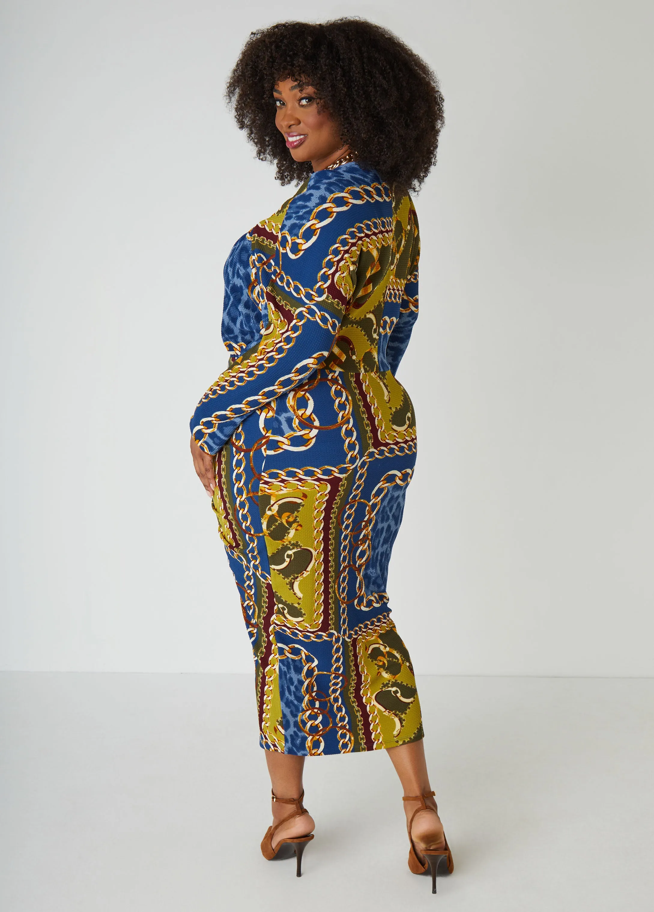 Chain Link V Neck Midi Dress sold by Ashley Stewart product image thumbnail 2